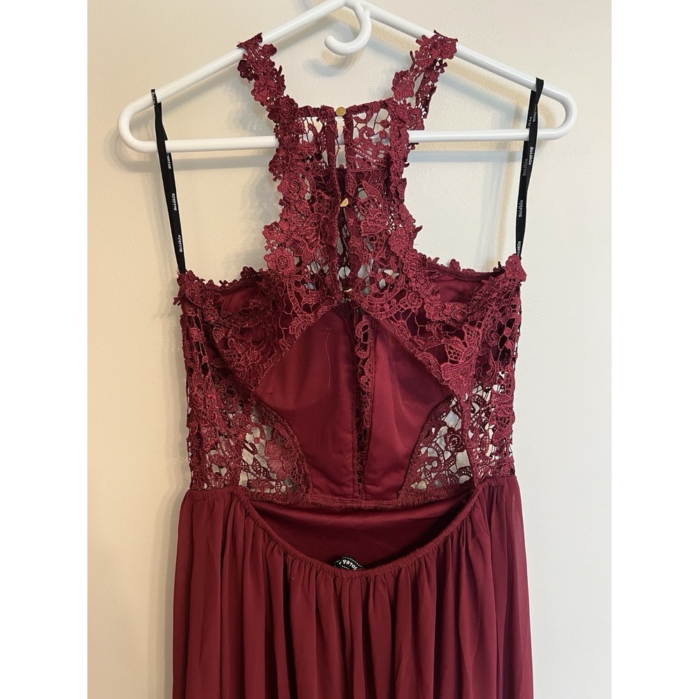Formal sleeveless maxi dress, Soeiblu Maroon Lace High Neck Chiffon Skirt - Picture 4 of 7